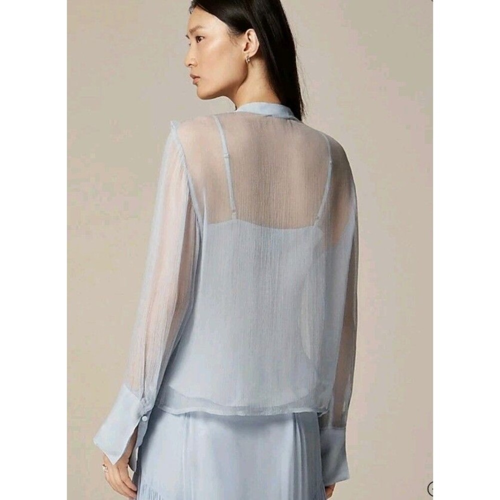 NWT J.Crew Size 10 Ruffle-Front Top in Crinkle Cupro Light SMALL MARK TO BACK - Picture 2 of 12